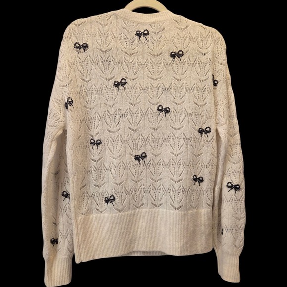 Ivory Knit Sweater with Beaded Black Bow Accents Estimated L/XL - Picture 2 of 5